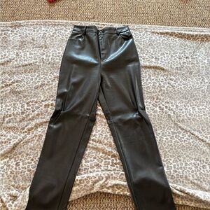 White fox Sleek Black Faux Leather Pants